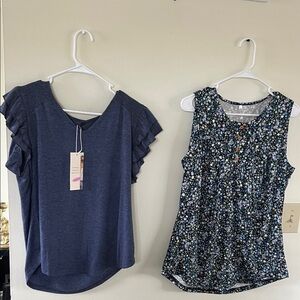 Blue Ruffle Sleeve Top